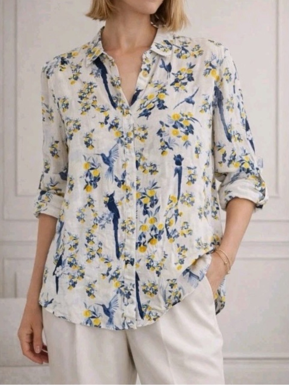 Isaac Mizrahi Blue & Yellow Floral Button-Down Shirt 1X